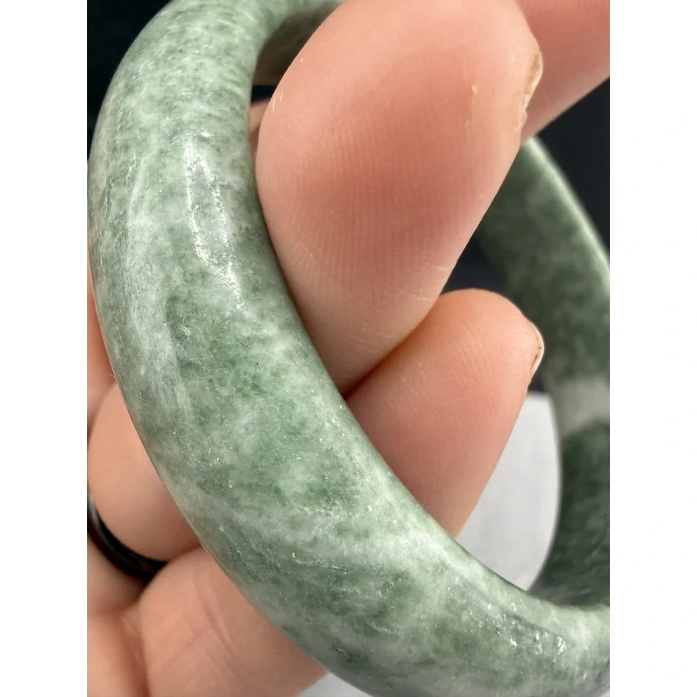 Vintage Bangle Bracelet‎ Green Polished Stone Chunky Size 7.5